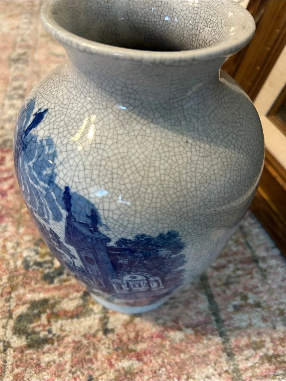 Victoria Ware Ironstone cobalt blue and white scenery vase